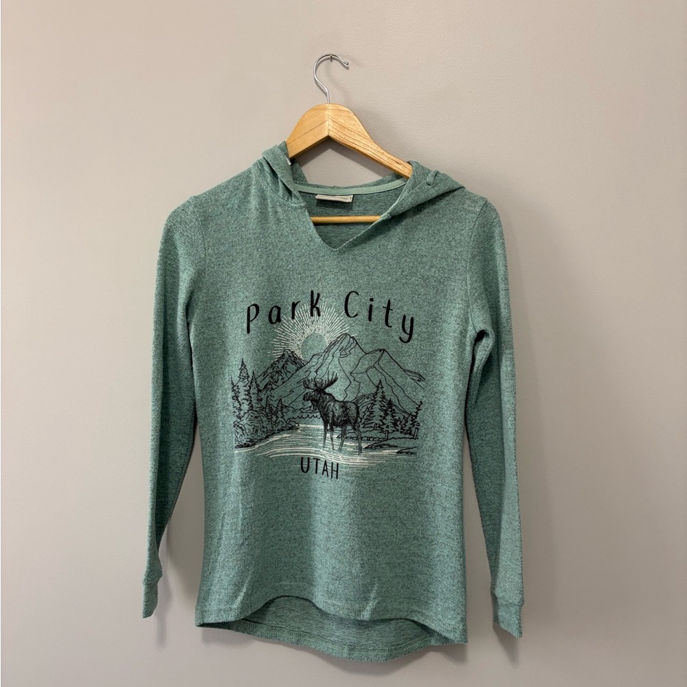 Lone Rock Clothing Teal Park City Utah Drawstring Hoodie